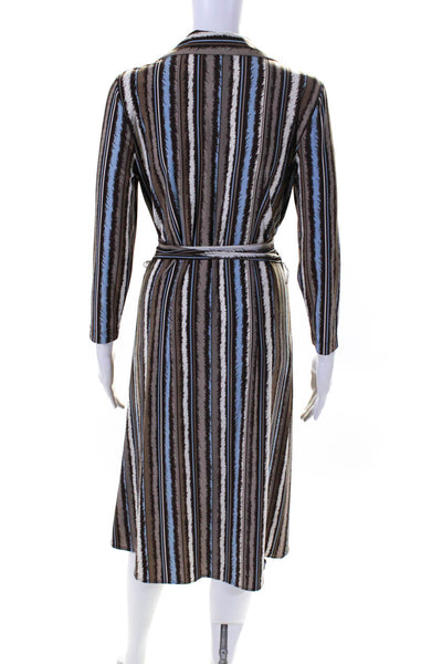 BCBGMAXAZRIA Womens Long Sleeve V Neck Striped Wrap Dress Brown Size M