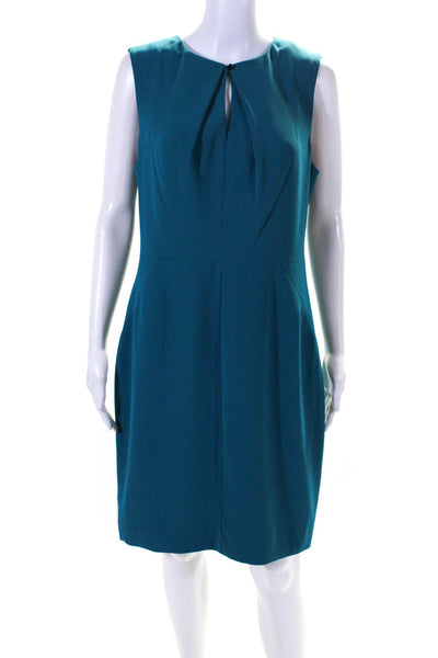 Rachel Roy Womens Pleated Keyhole Sleeveless Sheath Dress Blue Size 12