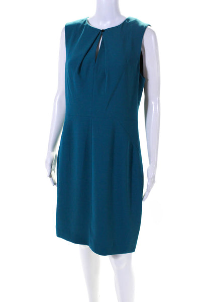 Rachel Roy Womens Pleated Keyhole Sleeveless Sheath Dress Blue Size 12