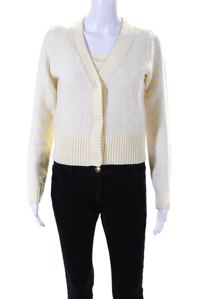 525 Women's Long Sleeves V-Neck Two Piece Cardigan Sweater Set Yellow Size S