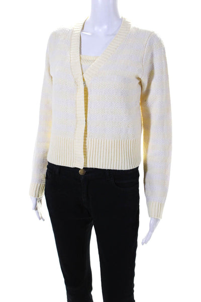 525 Women's Long Sleeves V-Neck Two Piece Cardigan Sweater Set Yellow Size S