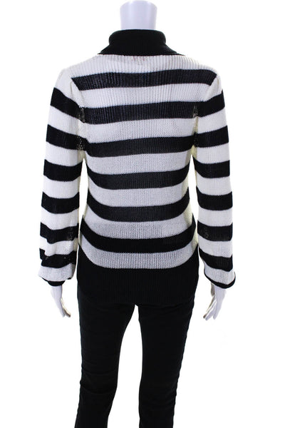 Demylee Women's Turtleneck Long Sleeves Open Knit Sweater Stripe Size S