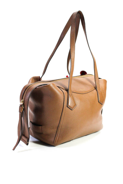 Tory Burch Womens Leather Zip Up Shoulder Bag Handbag Purse Brown