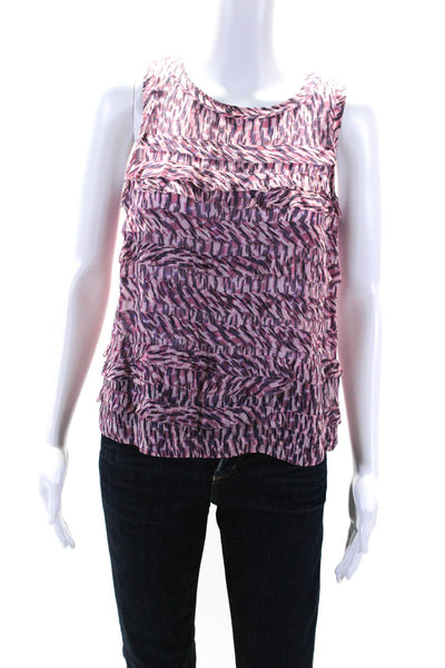 Rebecca Taylor Womens Silk Abstract Round Neck Sleeveless Blouse Top Pink Size 2