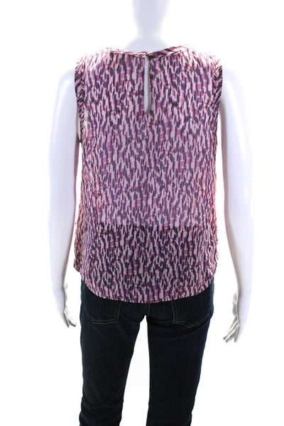 Rebecca Taylor Womens Silk Abstract Round Neck Sleeveless Blouse Top Pink Size 2