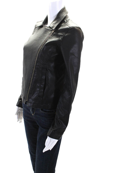 Eileen Fisher Womens Cotton Collared Long Sleeve Zip Up Jacket Black Size XXS