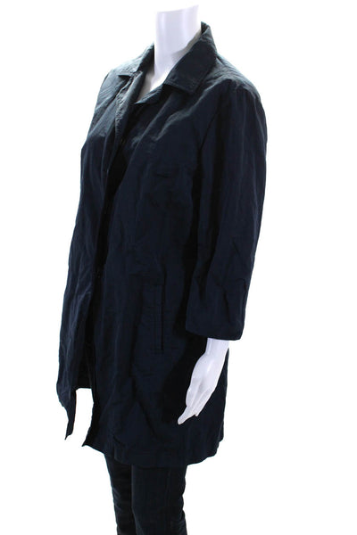 Amina Rubinacci Womens Collared Button Up Mid-Length Jacket Blue Size 50