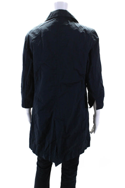 Amina Rubinacci Womens Collared Button Up Mid-Length Jacket Blue Size 50