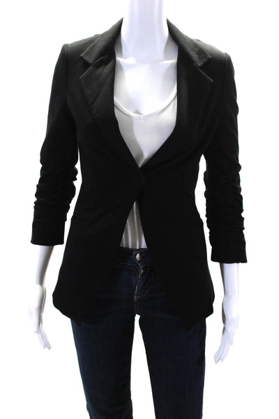 Elizabeth and James Womens Ruched Notch Collar Snap Closure Blazer Black Size 0