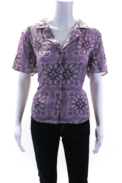 Rachel Rachel Roy Womens Purple Paisley Collar Button Down Shirt Size L