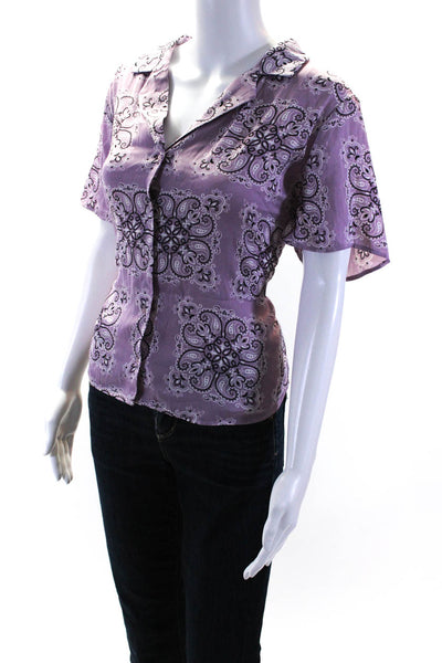 Rachel Rachel Roy Womens Purple Paisley Collar Button Down Shirt Size L