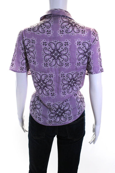 Rachel Rachel Roy Womens Purple Paisley Collar Button Down Shirt Size L