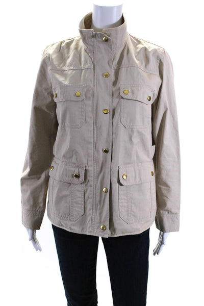 J Crew Womens Light Khaki Cotton Full Zip Long Sleeve Pockets Jacket Size PL