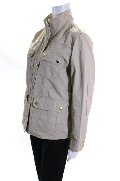 J Crew Womens Light Khaki Cotton Full Zip Long Sleeve Pockets Jacket Size PL