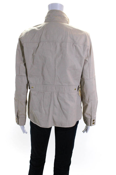 J Crew Womens Light Khaki Cotton Full Zip Long Sleeve Pockets Jacket Size PL