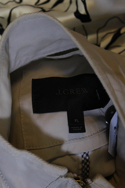 J Crew Womens Light Khaki Cotton Full Zip Long Sleeve Pockets Jacket Size PL