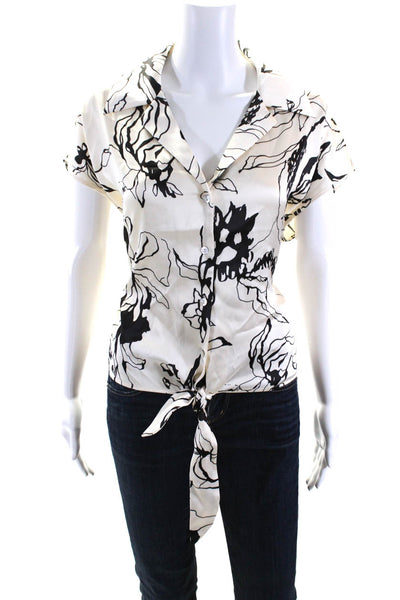 Rachel Zoe Womens White Collar Tie Front Short Sleeve Button Down Shirt Size M