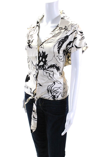 Rachel Zoe Womens White Collar Tie Front Short Sleeve Button Down Shirt Size M