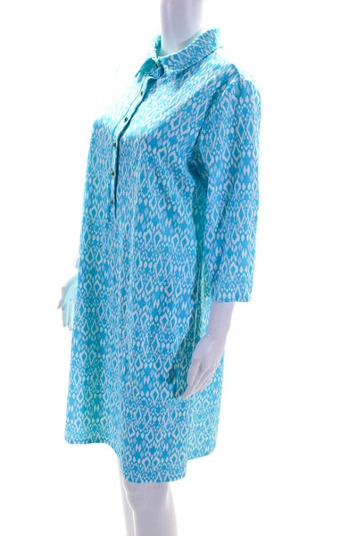 Jude Connally Womens Blue Printed Collar Henley Long Sleeve Shirt Dress Size XL