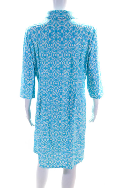 Jude Connally Womens Blue Printed Collar Henley Long Sleeve Shirt Dress Size XL