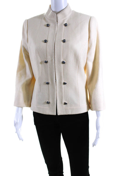 Tahari Womens Wool Tweed Hook Front V-Neck Jacket Blazer Cream Size 12