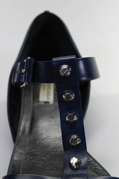 Balenciaga Womens Leather Ankle Strap Open Toe Sandals Navy Size 8.5