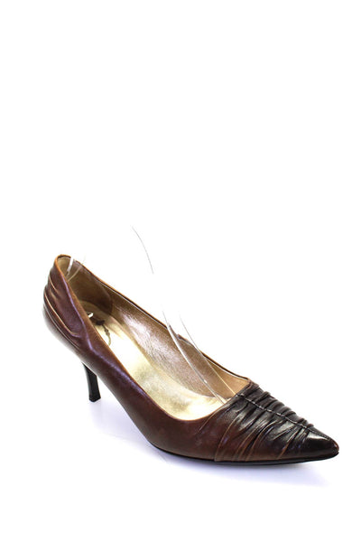 Prada Womens Leather Ruched Pointed Toe Pumps Heels Brown Size 38 8