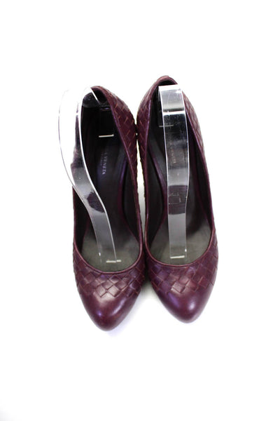 Bottega Veneta Womens Intrecciato Leather Platform High Heels Pumps Red Size 8