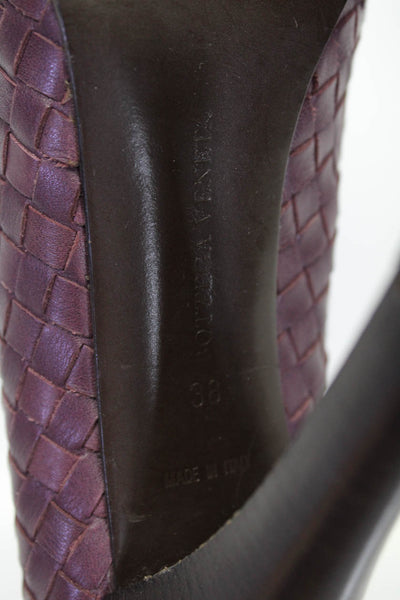 Bottega Veneta Womens Intrecciato Leather Platform High Heels Pumps Red Size 8