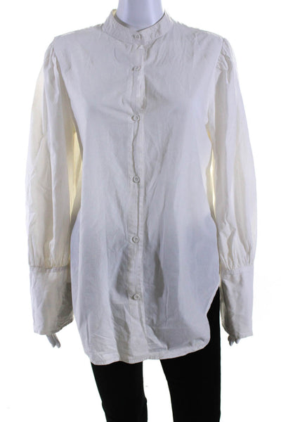 Apiece Apart  Womens Cotton Puff Sleeve Button Down Blouse White Size 2