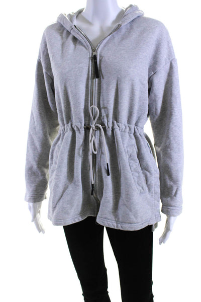Varley Womens Cotton Double Zip Drawstring Hooded Jacket Gray Size XS