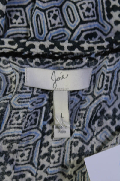 Joie Womens Cotton Abstract Print Long Sleeve V-Neck Tunic Blouse Blue Size L