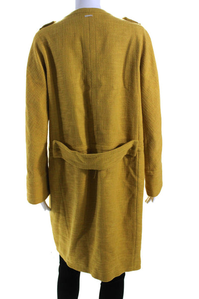 'S Max Mara Womens Cotton Woven Long Sleeve Mid Length Pea Coat Yellow Size 12