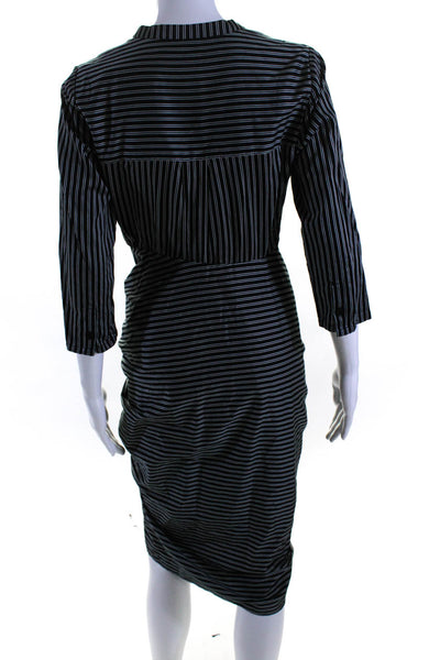 Veronica Beard Womens V-Neck Short Sleeves Cinch Button Down Dress Stripe Size 4