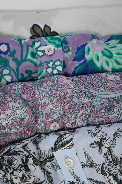 Talbots Womens Cotton Floral Print Button Up Blouse Top Purple Size LP 14P Lot 4