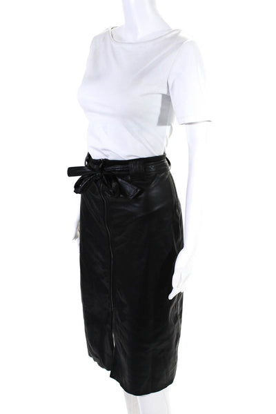 Bailey 44 Womens Faux Leather Belted Midi Pencil Skirt Black Size Large