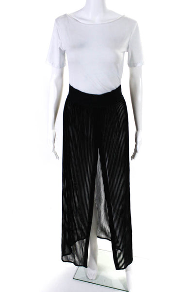 Shan Womens Sheer Ribbed Elastic Waist Slit Midi Skirt Black Size 10