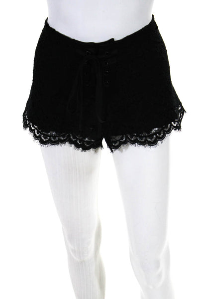 Alexis Womens Satin Trim Lace Up Mid Rise Floral Lace Shorts Black Size Small