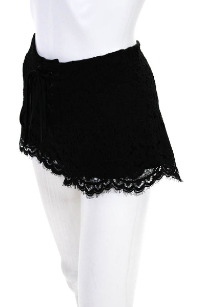 Alexis Womens Satin Trim Lace Up Mid Rise Floral Lace Shorts Black Size Small