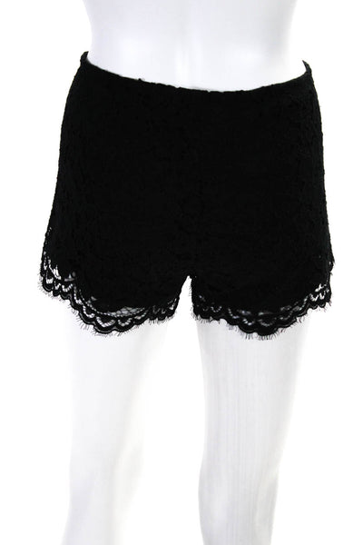 Alexis Womens Satin Trim Lace Up Mid Rise Floral Lace Shorts Black Size Small