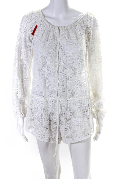 Love Shack Fancy Womens Boat Neck Sheer Lace Long Sleeve Romper White Size 1