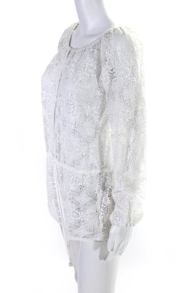 Love Shack Fancy Womens Boat Neck Sheer Lace Long Sleeve Romper White Size 1