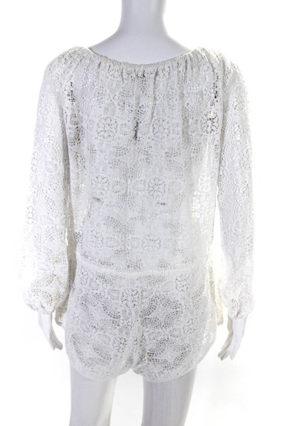 Love Shack Fancy Womens Boat Neck Sheer Lace Long Sleeve Romper White Size 1