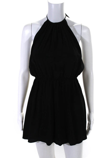 Jennifer Hope Womens Elastic Waist Halter Sleeveless Mini Dress Black Size Small
