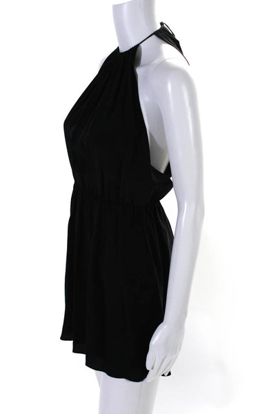 Jennifer Hope Womens Elastic Waist Halter Sleeveless Mini Dress Black Size Small