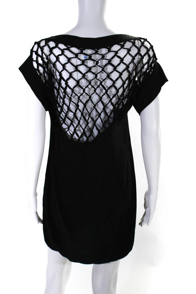 Nanette Lepore Womens Macrame Asymmetrical Drawstring Shift Dress Black Size 0