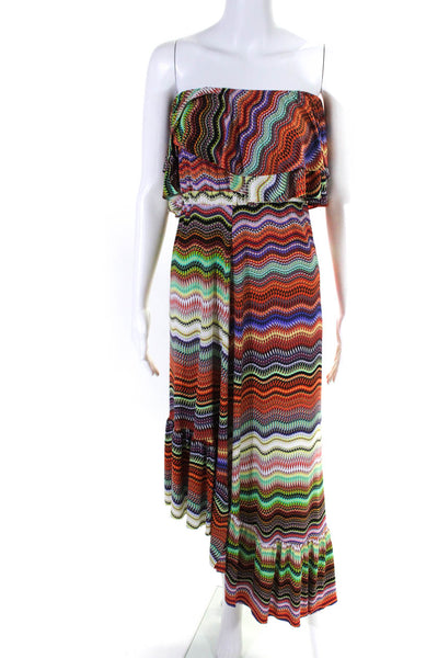 T Bags Los Angeles Womens Abstract Stripe Strapless Midi Dress Multicolor XS