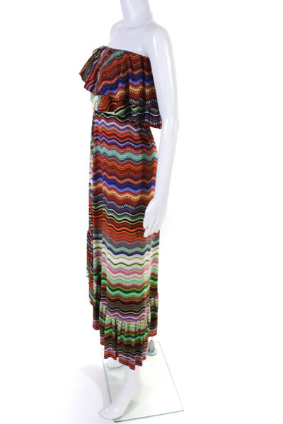 T Bags Los Angeles Womens Abstract Stripe Strapless Midi Dress Multicolor XS