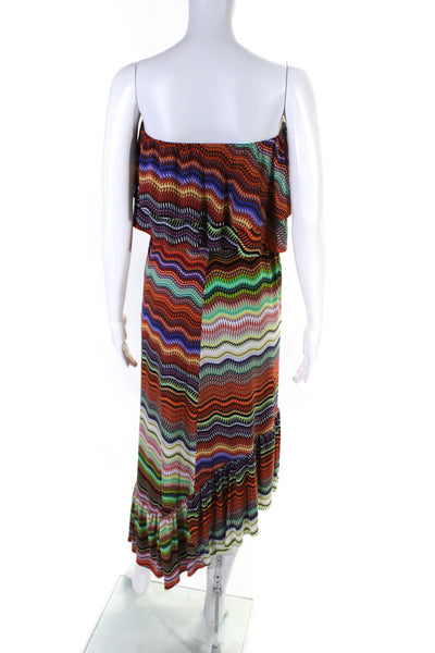 T Bags Los Angeles Womens Abstract Stripe Strapless Midi Dress Multicolor XS