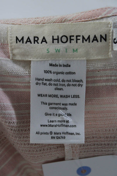 Mara Hoffman Womens Striped Short Sleeve Wrap Romper Pink White Size Small